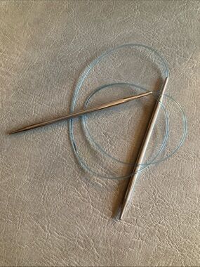 5mm Silver Circular Knitting Needles with Light Blue Cable